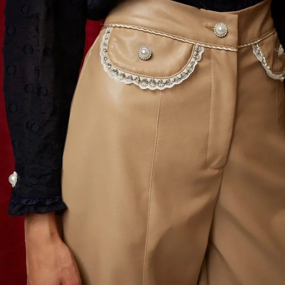 SISTER JANE *Dream Valentina Faux Leather Trousers* ~ Wide Leg ~ High Rise ~ NEW - Picture 2 of 15